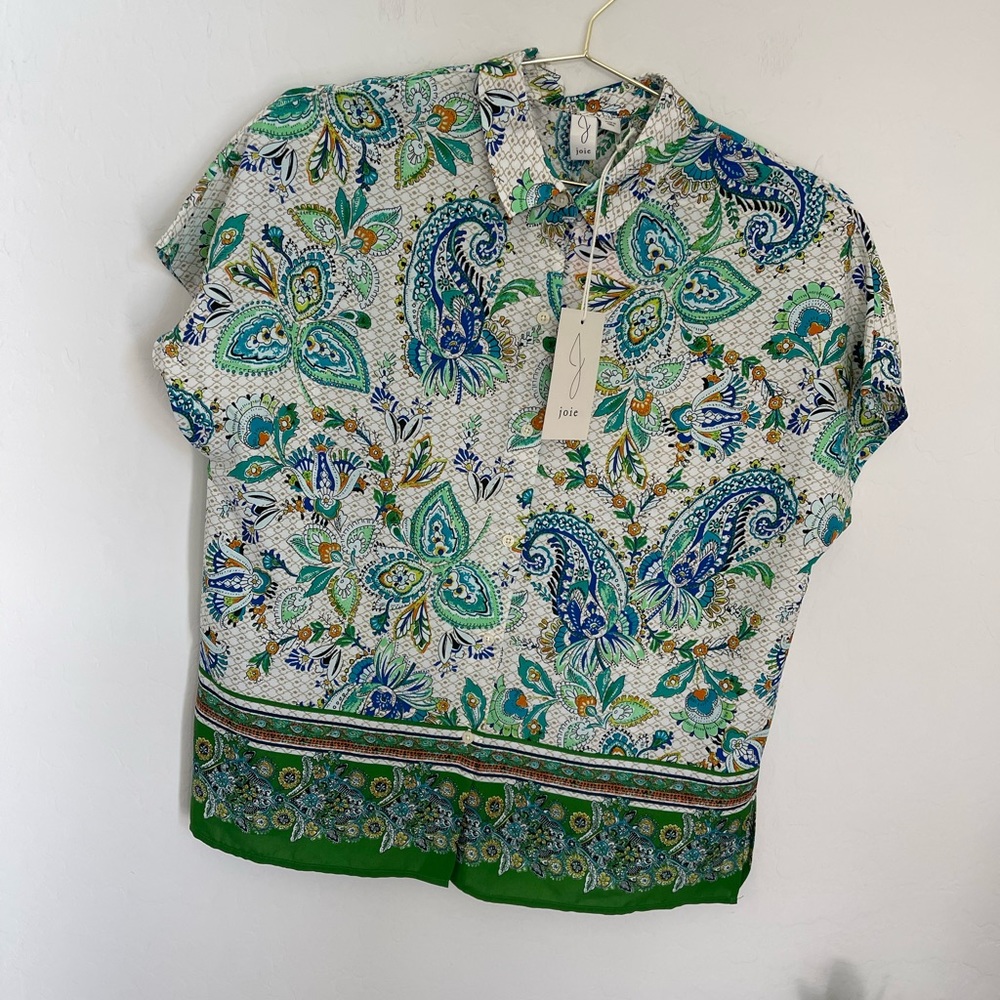 JOIE Paisley Print Short Sleeve Button Down Shirt Size Small NWT - Picture 1 of 6